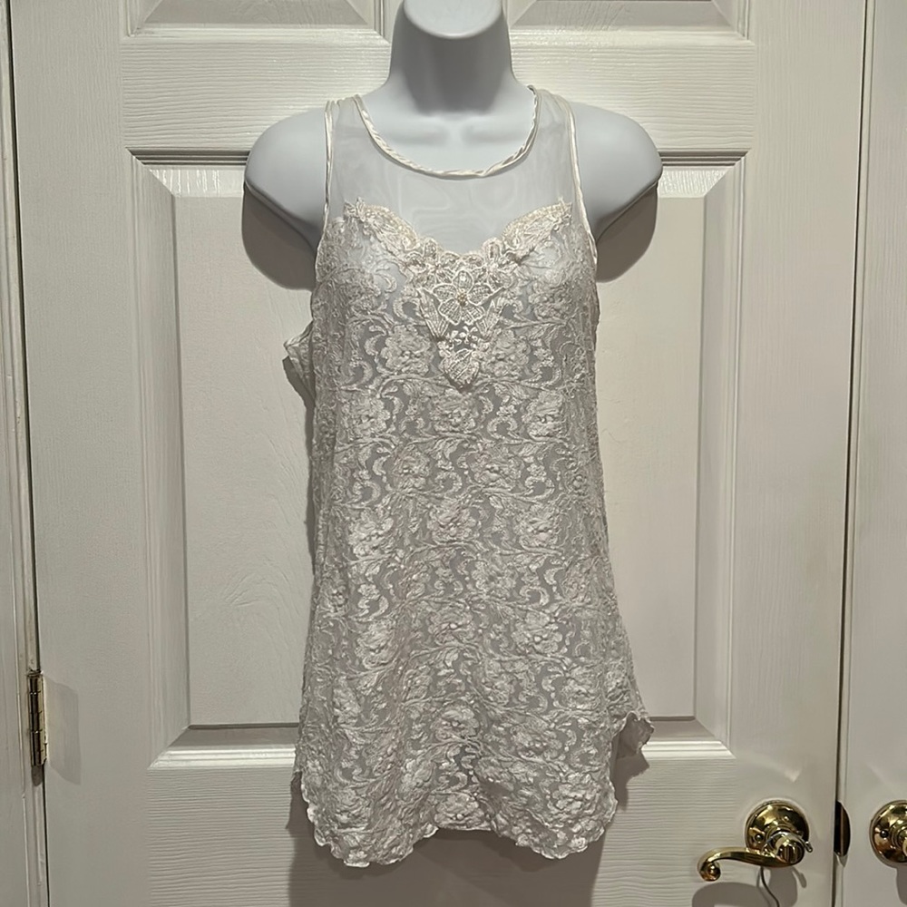Secret Treasures White Lace Tank Top Sz S